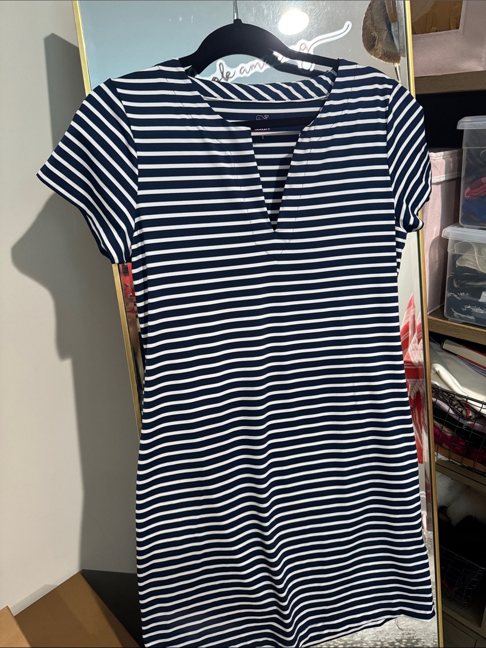 Vineyard Vines Striped Navy and White V-Neck Short Sleeve Dress small